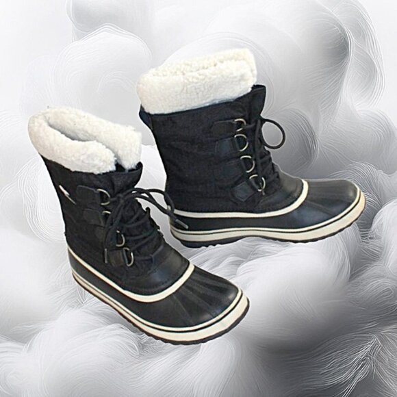 Sorel Carnival Cold Weather Black Stone Sherpa Pile Snow Cuff Boot, Size… - Picture 1 of 9